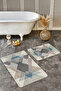 Ecru Brown Floor with Geometric Motifs Triangle Geometric Simple Stylish 2-Piece Bathroom Kitchen Mat Set - 4