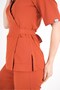 Brick Red Elegant Model Tie-Detail Surgical Uniform Waist-Tied Scrubs Set - 3