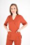 Brick Red Elegant Model Tie-Detail Surgical Uniform Waist-Tied Scrubs Set - 6