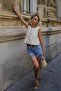 Shılsee Women's Linen Pleated Tie Front Blouse Stone Color - 5