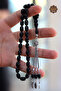 Black Barley Cut Silver Tuğra Tassel Fire Amber Prayer Beads 201024371 - 2