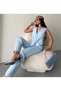 Women's Flower Button Detailed Classic Vest Trousers Suit Baby Blue - 6