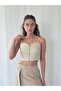 Design Front Zipper Bustier Women Gold Color - 4