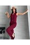 Women's Flower Button Detailed Classic Vest Trousers Suit Burgundy - 4