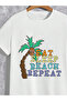 Unisex Cotton White "Beach" Printed Crew Neck Casual T-Shirt / Shorts Set - 3