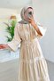 Waist-Tie Layered Hijab Dress - Beige - 4