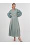 Satin Dress with Embroidered Sleeves Island Tea