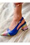 Cinderella Cobalt Blue Leather Color Glitter Detail 5 cm Heel Sandals - 5
