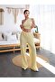 Yellow Color Extra Stretchy Wrinkle Fabric Waist Elastic Trousers - 3