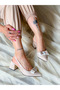Pari̇ Beige Cow Suede Bow 5 cm Heel Sandals Shoes - 5