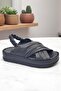 D25Ys-2585 Black Genuine Leather Full Orthopedic Women's Daily Sandals