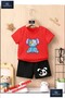 Children's Unisex “Blue Purple with Teddy Bear Patch“ Special Printed Crew Neck T-Shirt - Shorts Set