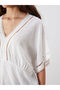Nevavm V-Neck Lace Detailed Gathered Blouse with a Difference - 3