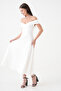 Stretchy Diver Fabric Strapless Neckline Midi Length Flared Cutout Dress White Dress 77128 - 8