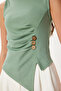 Buttoned Gathered Asymmetrical Cut Knitted Blouse Green Lfw0006 - 4