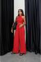Red Sims Halter Neck Linen Suit - 3