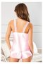 Pink Satin Shorts Set with Lace Straps - 2