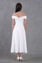 Women's Stretchy Diver Fabric Kiss Collar Midi Length Flared Cutout White Evening Dress 77128 - 3