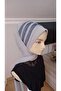 Light Gray Navy Blue Glitter Draped Scarf Type Shawl Model Ready Veil Ready Shawl Ready Turban