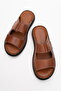 Dericlub Men's Double Striped Slippers Real Leather Dc 1182 Taba - 5