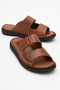Dericlub Men's Double Striped Slippers Real Leather Dc 1182 Taba - 2