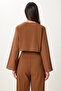 Linen Blouse Pants Set with Tie Detail Brown Lbv0068 - 5