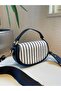 Navy Blue Women's Striped Half Moon Model Hand and Shoulder Bag - 3