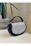 Navy Blue Women's Striped Half Moon Model Hand and Shoulder Bag