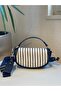 Navy Blue Women's Striped Half Moon Model Hand and Shoulder Bag - 8