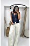 Full Lycra Striped Spanish Leg Trousers Off White - 4
