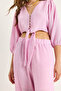Pink Tie-Detail Blouse Lined Buttoned Trousers Lined Top-And-Bottom Set 9266 60281046 - 5
