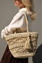 Hand Knitted Tassel Detail Rattan Beach Bag - Beige