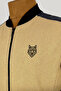 Men's Wolf Print Beige Tracksuit Set Breathable Summer Fabric Zippered Pocket Straight Leg - 2