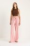 Women's Pink Waist Tie Slim Linen Summer Loose Trousers 3236 60281079 - 4