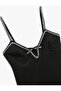 Ribbon Detailed Heart Neckline Thin Strap Mini Dress with Stones - 3