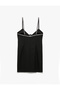 Ribbon Detailed Heart Neckline Thin Strap Mini Dress with Stones - 4