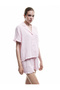 Cotton Short Sleeve Shirt Collar Flower Embroidery Detail Pajama Top
