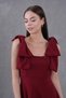 Women's Crepe Fabric Bow Strap Detail Square Neck Mini Burgundy Evening Dress 2030 - 2