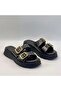 Rosa Black Genuine Leather Buckle Studded Women's Slippers – Comfortable, Stylish and Orthopedic - 5