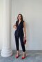 Violet Belted Vest and High Waist Navy Blue Trousers Set - 3