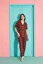 Women's E. Red Milan Fabric Front Button Shirt Collar Pajama Set – 7515