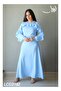 Casual Dress – Solid Color A-Line Maxi Dress with Ruffle Sleeves and Ruffle Neckline.