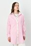 Striped Shirt Collar Cotton Tunic Pink - 2