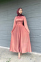 Spanish Sleeve Waist Wrapped Satin Hijab Evening Dress