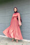 Spanish Sleeve Waist Wrapped Satin Hijab Evening Dress - 4