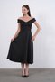 Women's Strapless Kiss Neckline Stretchy Diver Fabric Midi Length Flared Cutout Black Dress 77128 - 5