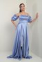 Women's Thin Strap Lined Fake Sleeves Long Satin Dress with Pockets - 3