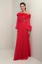 Women's Floral Madonna Collar Belted Lined Chiffon Long Dress - 3