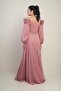 Women's Floral Madonna Collar Belted Lined Chiffon Long Dress - 4