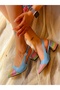 Cinderella Blue Leather Color Glitter Detail 5 cm Heel Sandals - 3
